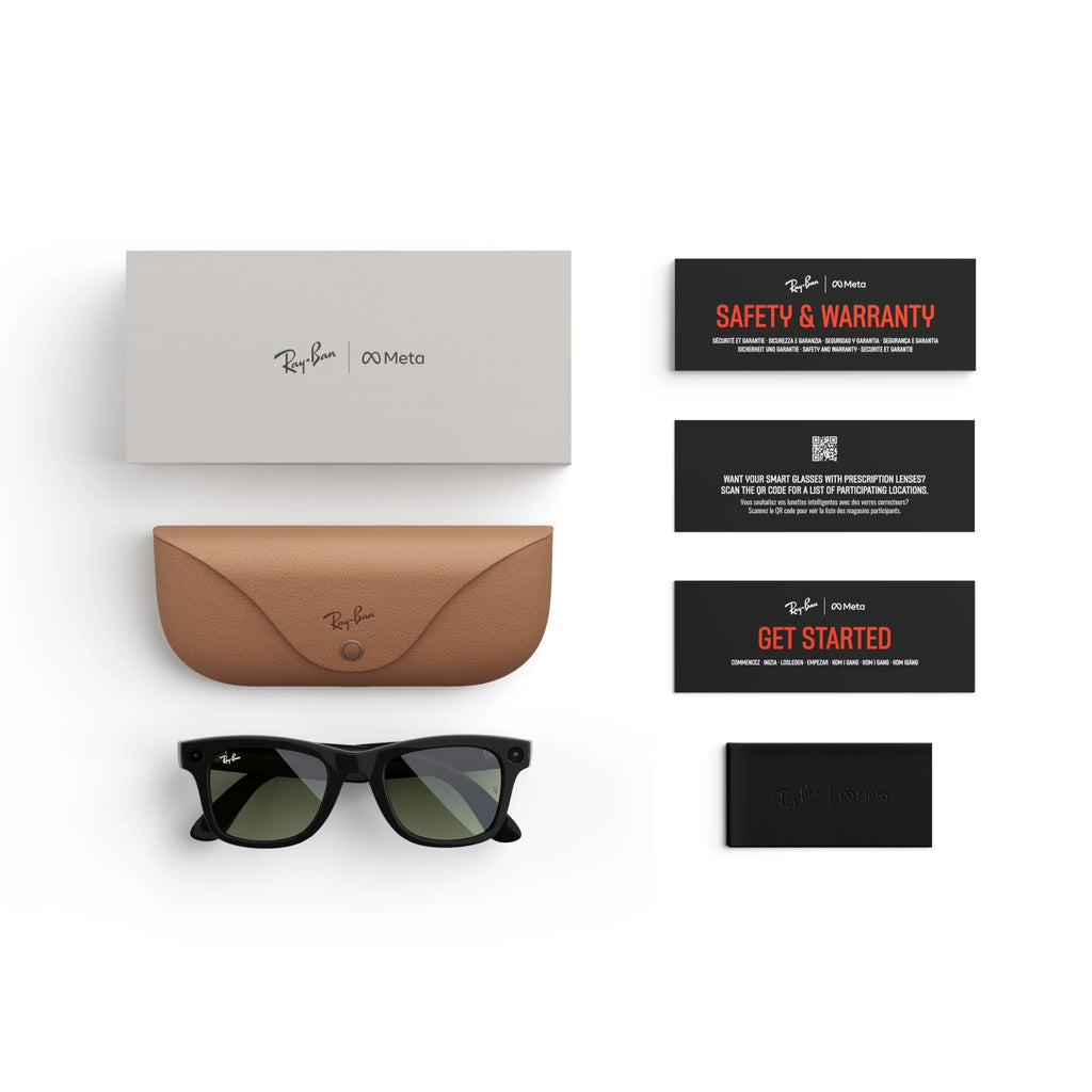 Ray-Ban  (Gen 1), Wayfarer Large, Shiny Black, Green Lenses | Smart AI Glasses