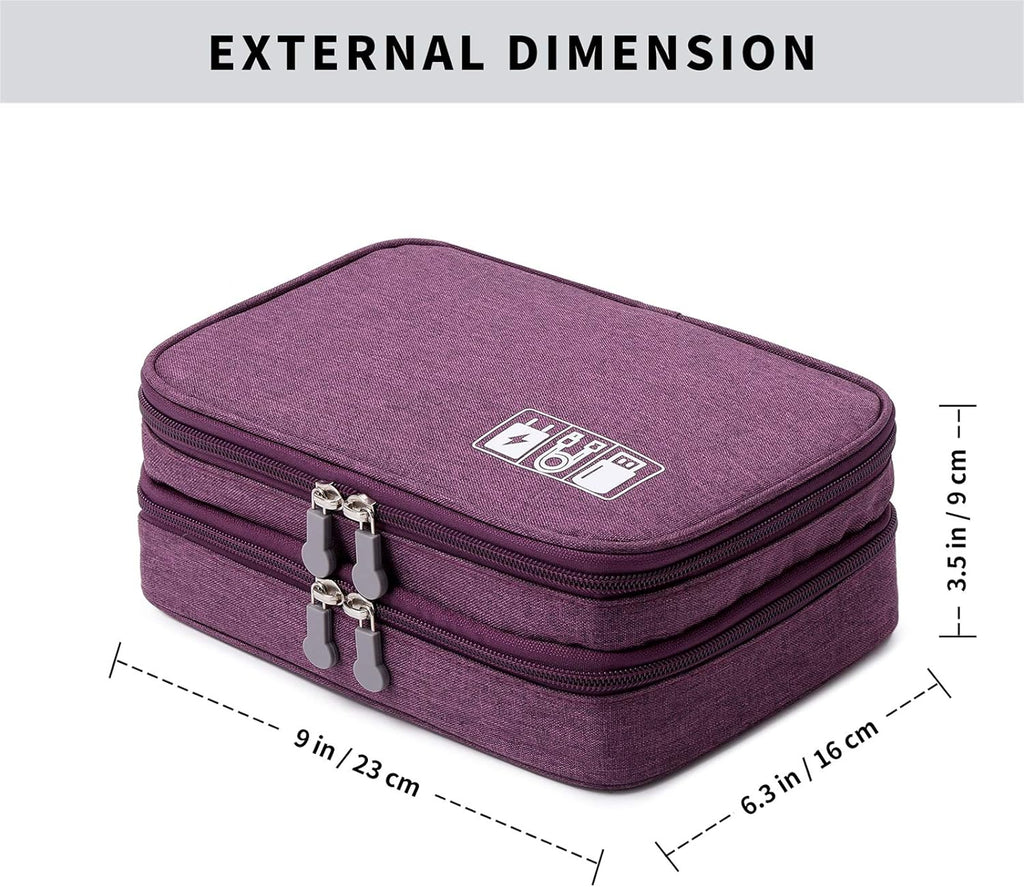 Travel Cable Organizer Bag, Electronic Accessories Case Portable Double Layer Cable Storage Bag for Cord, Charger, Flash Drive, Phone, SD Card,Personal Items - (Purple)