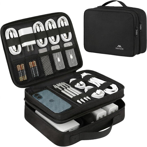 Electronics Organizer Travel Case, Water Resistant Cable Organizer Bag for Travel Essentials, Gifts for Men, Storage Bag for Camera Accessories, Phone, Cord & Tablet, Black