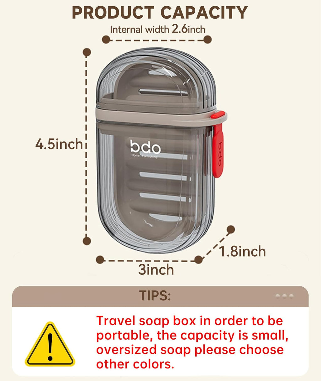 Travel Soap Case, Leakproof Soap Container with Lid, Portable Bar Soap Holder for Traveling, Soap Dish for Bathroom, Shower, Gym, School, Camping, Vacation, Outdoor-Transparent-Black